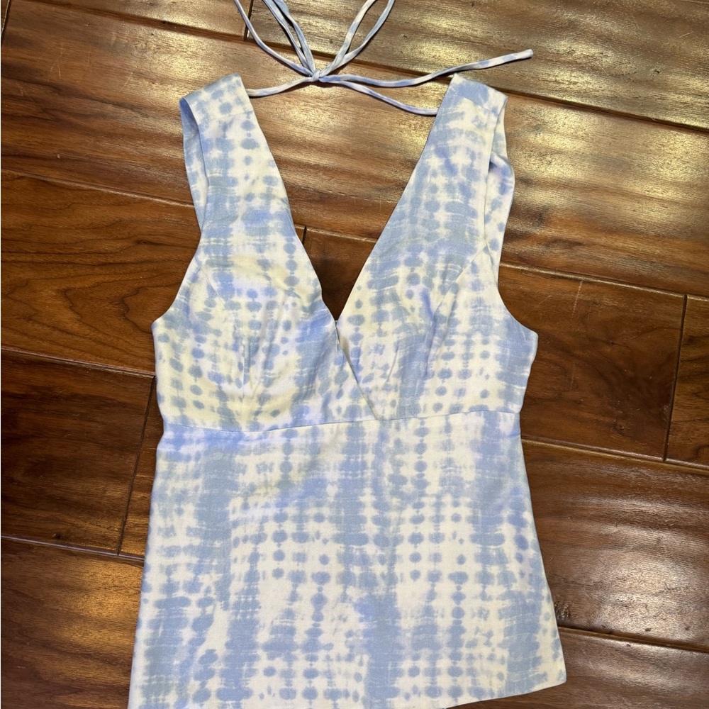STAUD Blue and White Tie-Dye Tank Top